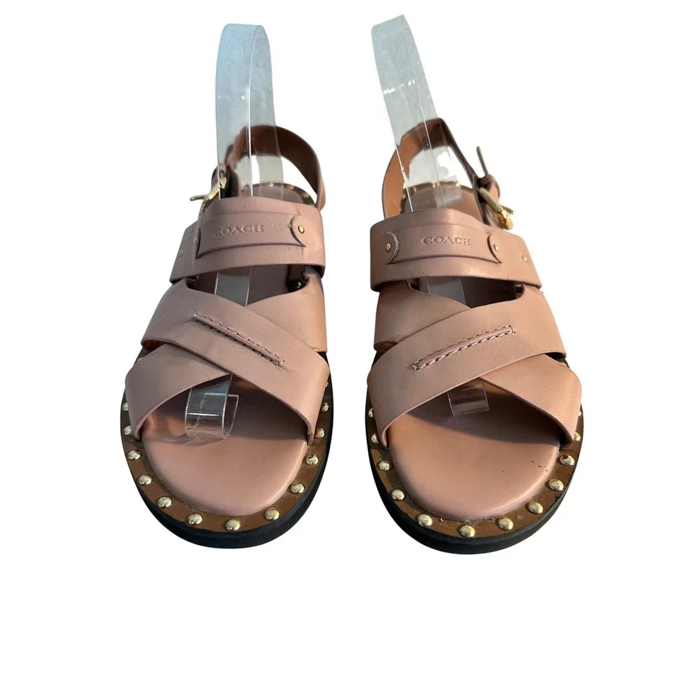 Coach C4376 Gemma‎ Leather Crossover Sandals Size 8B Pink Studded Sling Back